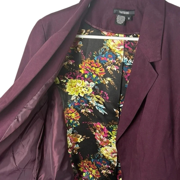 Burgundy suede look blazer ,women size  18,open front,boxy,notch lapel,career,EC - Picture 2 of 9